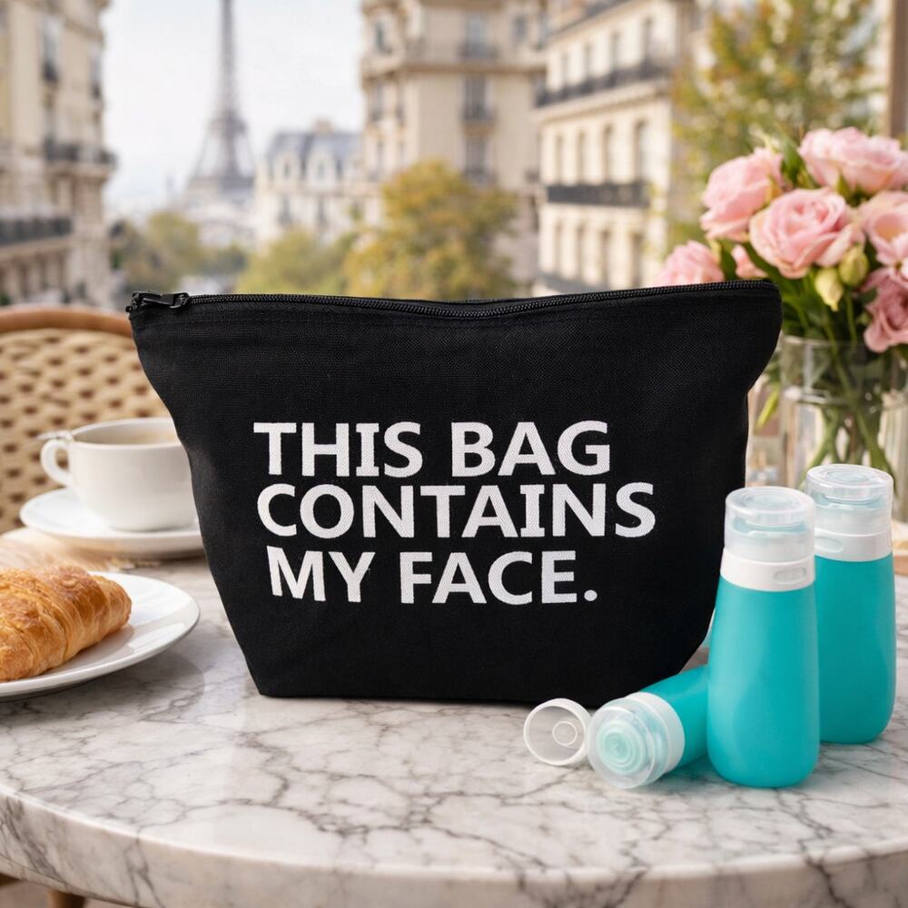 Black Cosmetic Bag Set This Bag Contains My Face w Travel Bottles NEW
